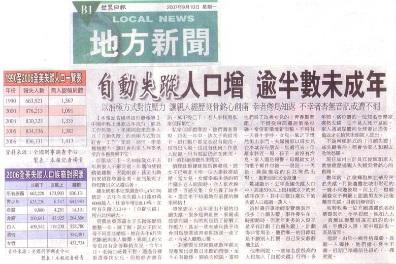自動失蹤人口增 逾半數未成年